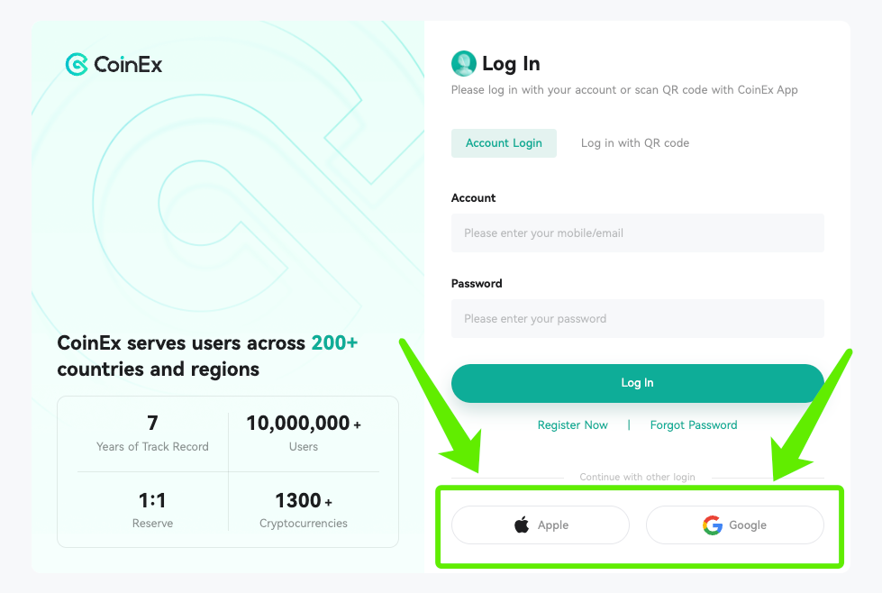 ورود با حساب گوگل یا اپل کوینکس